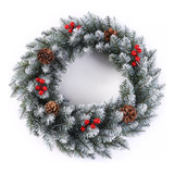 Guirlanda Nevada Decorativa De Natal Pinhas Cerejas 80 Cm