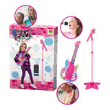Guitarra Com Microfone Pedestal Meninos Meninas Luz Som Mp3