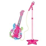 Guitarra Com Microfone Pedestal Rock Show Rosa DM Toys