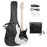 Guitarra Elétrica 39 Kit Completo Para Iniciantes Em Tamanho Real Com Amplificador De 20w Com Alça Bolsa Amplificador De Guitarra Fio De Alimentação Palheta Barra De Tremolo Branco 693
