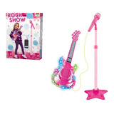 Guitarra Infantil Com Microfone Pedestal Rock Show Toca Mp3