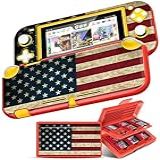 Gurgitat 2in1 American Flag USA For Switch Lite Case Protector Switch Lite Game Cases Cartridge Storage Boys Men Cool 24 Game Card Holder Organizer Skin Dockable Shell Cover For Nintendo Switch Lite