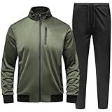 GYMELITE Conjunto De Agasalho Masculino Atlético Com Zíper Completo Moda Treino Agasalho De Manga Comprida Jaquetas E Calças De 2 Peças Verde Militar M