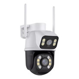 Ip Camera Externa Wifi Dupla Lentes 2 Em 1 Visao Noturna Cor Branco Com Preto