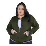 Jaqueta Bomber Feminina Plus Size Bolsos G1 A G3 Blusa Frio