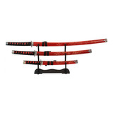 Jogo 3 Espadas Vermelha Japonesa Katana 100 Cm 79 Cm 54 Cm