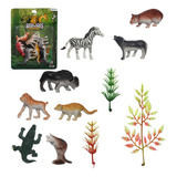 Kit 12 Animais Da Selva Selvagem Reino Animal Pequeno 