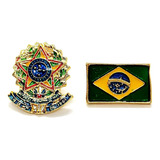 Kit 2 Bótons Pins Bandeira Do Brasil Brasão Da República 