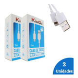 Kit 2 Cabos Usb Carreg Kingo P/ iPhone 7 Plus 1mt Resistente Cor Branco
