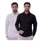 Kit 2 Camisa Social Oxford Masculina Colarinho Americano 