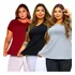 Kit 3 Blusas Bata Manga Curta Feminina Plus Size Evasê 