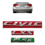 Kit 3 Peças Emblema Letreiro Porta-mala Civic + Lxs + Flex