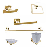 Kit Acessorios Banheiro 6 Peças Metal Aço Inox De Parede Luxo Lavabo Luuk Young 9700j Dourado