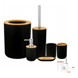 Kit Acessórios De Banheiro Lavabo 6 Peças Plástico Bambu Cor Preto