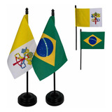 Kit Bandeirinha De Mesa Vaticano + Brasil