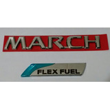 Kit Emblema Nissan March Cromado + Flex Fuel - 2 Peças