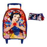 Kit Escola Branca De Neve G Mochila De Rodas + Estojo Triplo