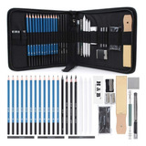 Kit Estojo Lápis Azul Desenho Profissional Arte Pintura