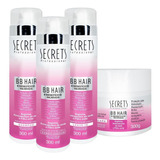 Kit Home Care Bb Hair Secrets 8 Benefícios Incríveis 4x300m