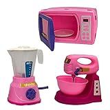  Kit Infantil De Mini Confeitaria Com Liquidificador Batedeira E Micro Ondas De Brinquedo Acessórios Para Cozinha Infantil Educativo E Divertido 