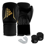 Kit Luva Speed 50 adidas Preto Dourado +band + Bucal + Bolsa