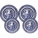 Kit Prato Rasos E Fundos Oxford Blue Willow 24 Pçs Porcelana