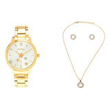 Kit Relogio Feminino Dourado