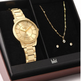 Kit Relogio Feminino Dourado