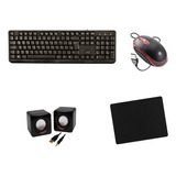 Kit Teclado Mouse Básico Com Fio Usb Caixa De Som Mouse Pad