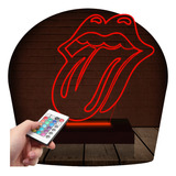 Luminária Led 3d | Rolling Stones Banda Rock Abajur 16 Cores