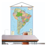 Mapa America Do Sul Banner Moldura Laminado Pendurar 120x90