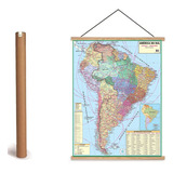 Mapa America Do Sul Banner Moldura Laminado Pendurar 120x90
