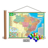 Mapa Brasil Político Rodovia Banner 120x90 Cm Atual + 10 Alfinetes