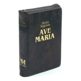 marrom -marrom Biblia Sagrada Com Ziper Tamanho Medio Marrom Ave Maria