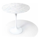 Mesa Lateral Saarinen 51cm Mármore Carrara & Base Branca