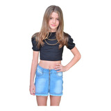 Mini Saia Jeans Infantil Juvenil Meninas 2 Cores Tam 4 6 8 10 12 14 16 