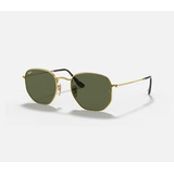 Óculos De Sol Ray-ban I-shape Hexagonal Large Armação De Metal Cor Polished Gold, Lente Green De Cristal Clássica, Haste Polished Gold De Metal - Rb3548