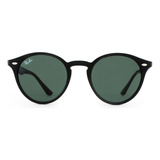 Óculos De Sol Ray-ban Round Rb2180 Standard Armação De Propionato Cor Polished Black, Lente Green De Plástico Clássica, Haste Polished Black De Propionato
