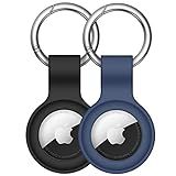 Pacote Com 2 Linsaner Compatível Com AirTag Case Chaveiro Air Tag Case Holder Silicone AirTags Capas De Chaveiro Etiquetas De Ar Chaveiro Compatível Com Apple AirTag GPS Localizador De Itens Acessórios Preto Azul