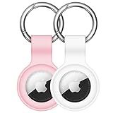 Pacote Com 2 Linsaner Compatível Com AirTag Case Chaveiro Air Tag Case Holder Silicone AirTags Capas De Chaveiro Etiquetas De Ar Chaveiro Compatível Com Apple AirTag GPS Localizador De Itens Acessórios Rosa Branco