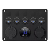  Painel Elétrico 5 Chaves 2 Usb Com Voltímetro Lancha Barco