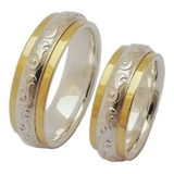 Par Alianças Bodas De Prata 7mm Com Filetes De Ouro 18k.