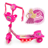 Patinete Musical Barbie Rosa 3 Rodas Infantil Cesta Luz
