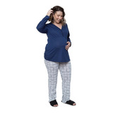 Pijama Longo Maternidade Com Botões Estampa Snoopy 8217