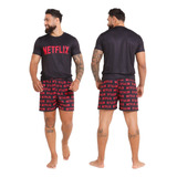 Pijama Masculino Manga Curta Descontraído E Confortável