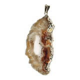 Pingente Pedra Geodo De Ágata 5,5cm Folheado A Prata M02