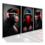 Quadro Decorativo 3 Macacos Sábios Boné 60x1,20cm