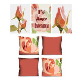 Quadro Decorativo Fé Amor Esperança 60x120 - Trio + 4 Capas