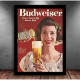 Quadro Decorativo Retro Vintage Antigo Budweiser Pin Up A3