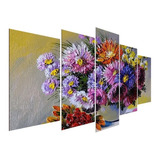 Quadros Decorativo Flores Pintura Óleo 5 Peças 6mm